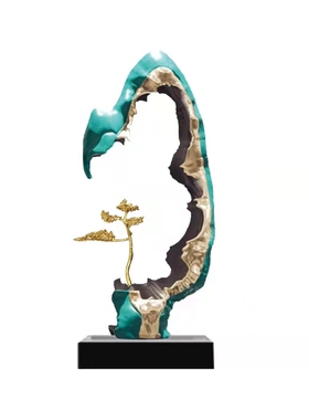 金属迎客松雕塑摆件酒店大堂样板间新中式工艺品家居开业礼品现货