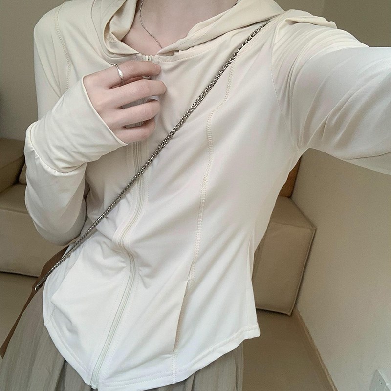 纯色淑女风气质凉感修身防晒衣2024夏季新款韩版显瘦百搭长袖上衣