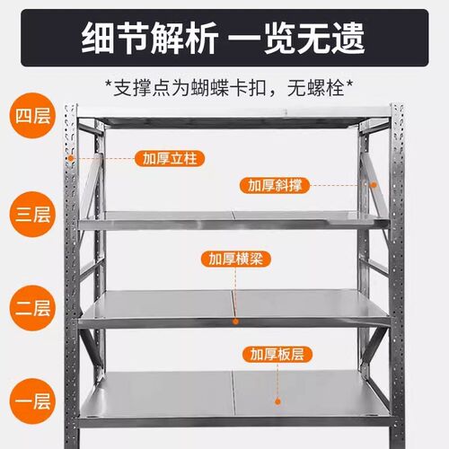 304不锈钢重型仓储货架冷库地下室储物架车间多层可拆卸货架