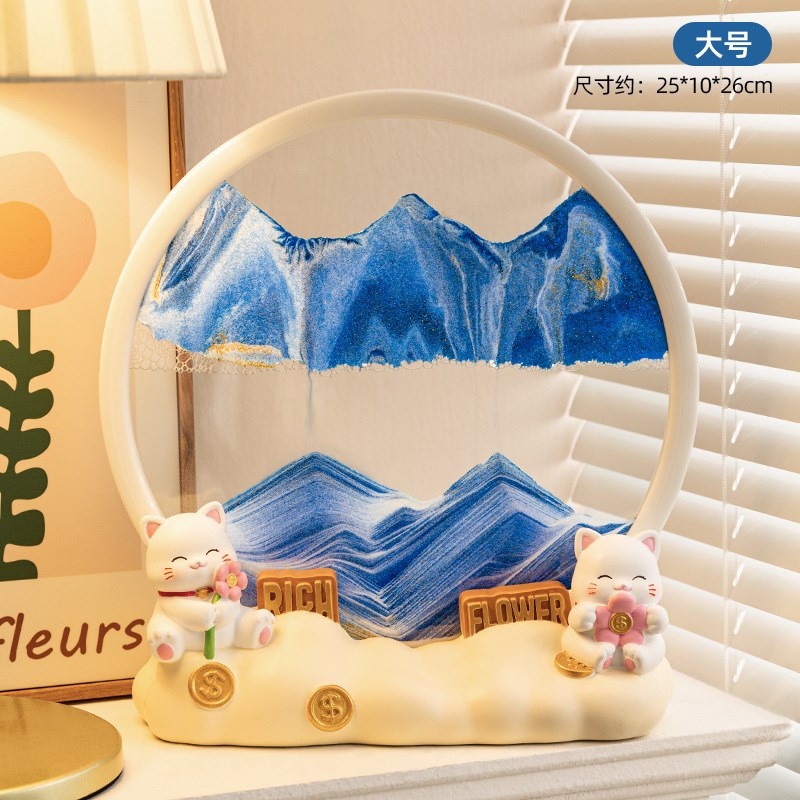 创意招财猫流沙画客厅摆件 3D立体沙漏办公室酒柜山水Z画装饰礼物图片