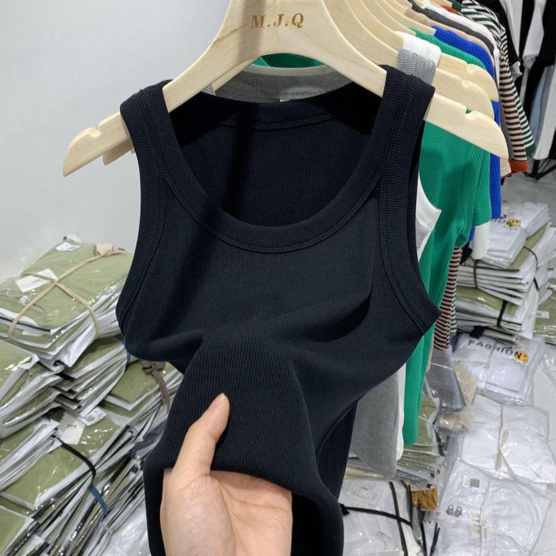 螺纹小吊带工字背心女内搭夏季宽肩防走光美背百搭打底无袖上衣