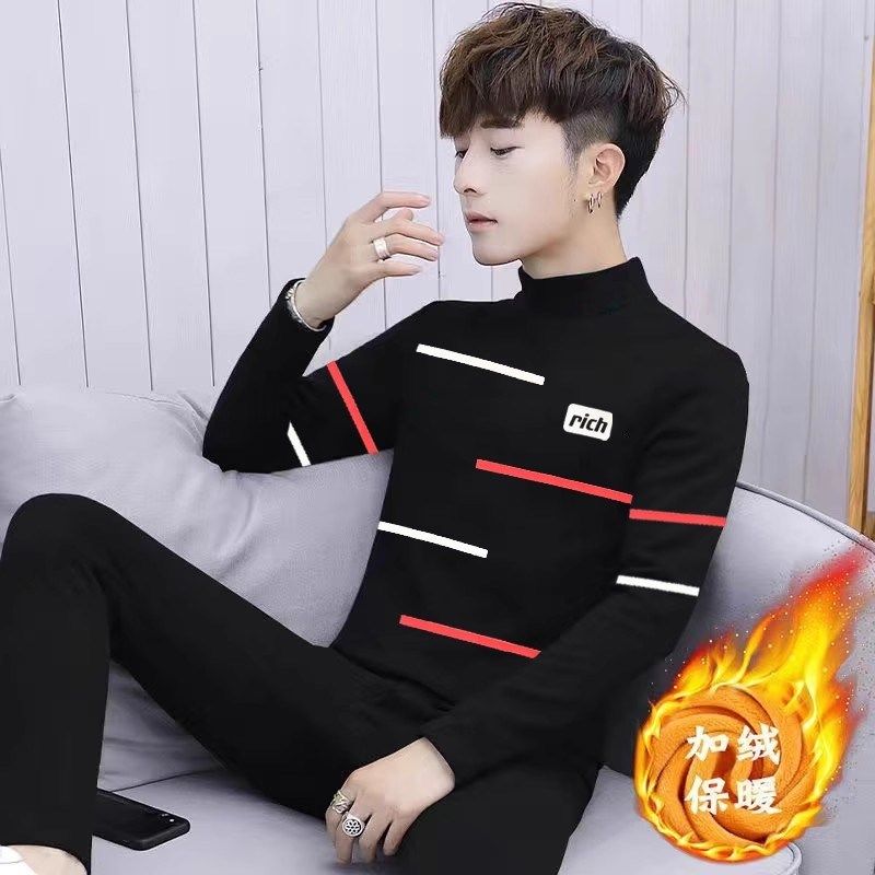 男士保暖内衣冬季加厚加绒套装青年中领打底衫可外穿御寒秋衣秋裤