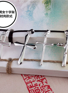 S990纯银十字架吊坠男女情侣项链足银学生简约韩国版锁骨链可刻字