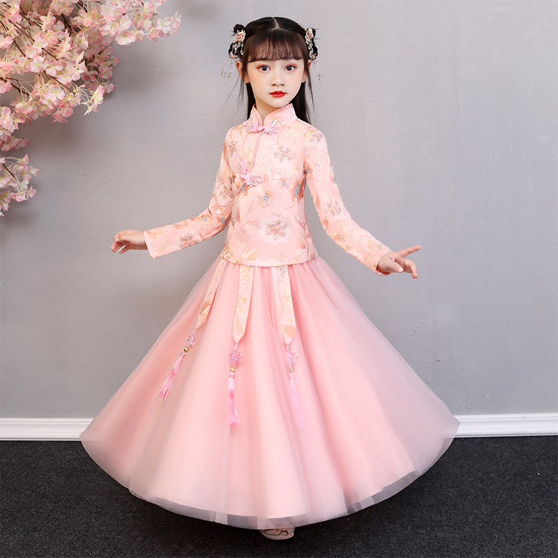 女童冬装连衣裙新年装q儿童汉服秋冬加绒裙子冬裙公主裙过年拜年