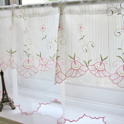 双层清新田园刺绣半帘短帘纱帘门帘布艺小窗户短款窗帘卧室咖啡帘