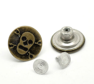 推荐50 Sets Bronze Tone Skull Patn Jean Tack Buttons 17x8mm(