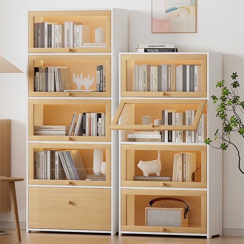 书架落地置物架一体靠墙多层收纳柜学生家用防尘实木储物带门书柜,住宅家具,书架,淘宝优惠券,粉丝福利购,淘宝优惠卷