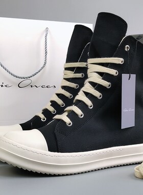 ro白色高帮鞋男厚底帆布百搭板鞋女休闲情侣系带小白鞋拉链短靴