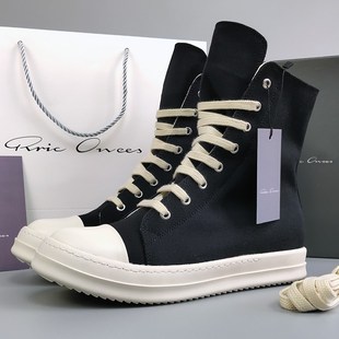 ro白色高帮鞋男厚底帆布百搭板鞋女休闲情侣系带小白鞋拉链短靴