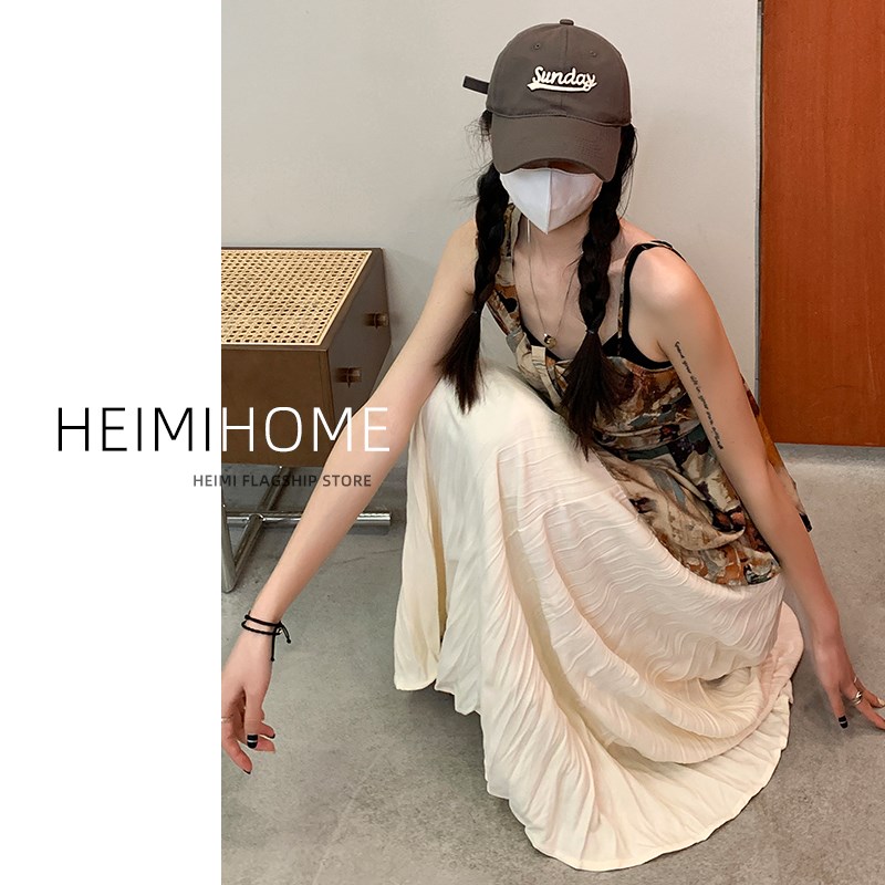 热销褶皱半身裙女春夏秋法式小个子高腰a字长裙中长款过膝百褶半