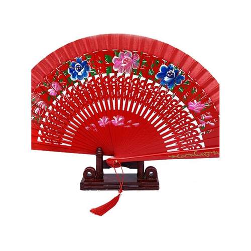 双面易开合折扇团体旗袍复古扇子走秀跳舞大红色模特舞蹈扇中国风