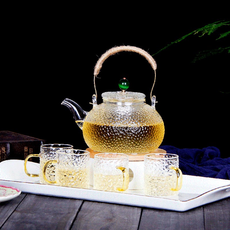 耐热玻璃茶具套装日式锤纹提梁壶家用电陶炉烧水壶明火加热花茶壶