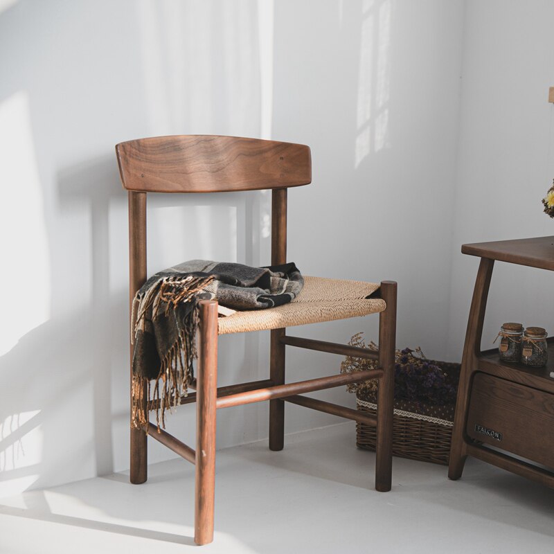 j39复刻经典 咖啡店 北欧绳编餐椅家具椅子 日式实木黑胡桃白橡木