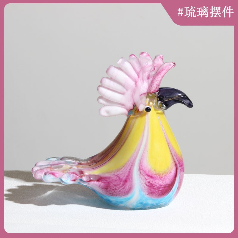 高档琉璃工艺品摆件玻璃制品淄博鹦鹉客厅家居装R饰品跨境客厅