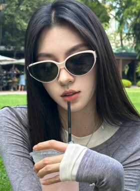 复古猫眼白色墨镜女款2024新款方圆脸显瘦偏光防晒太阳眼镜级感