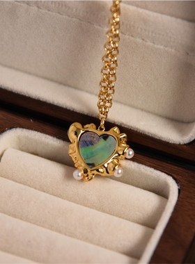 风乍暖,日初长i,袅垂杨。小众设计感铜镀真金鲍鱼贝项链耳环套装