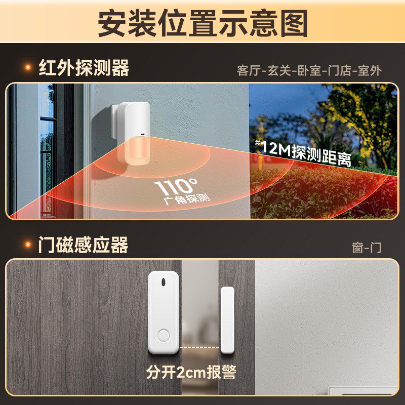 安防报警系统红外线防盗报警器主机人体感应门窗防入侵开门感应器