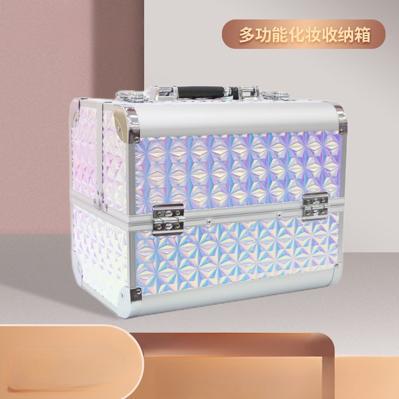 双开铝合金手提化妆箱美甲美睫工具箱纹绣美容多层化妆箱