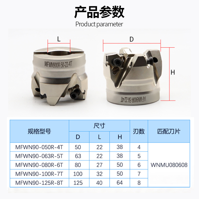 MFWN900快进给铣刀盘90度直角平面铣刀开粗重切削WNMU080608刀片