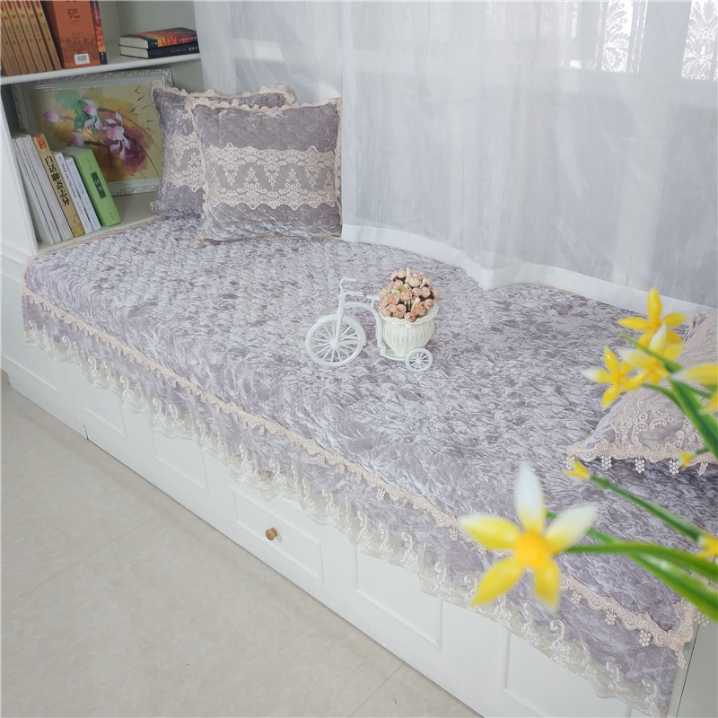 窗台垫粉色飘窗垫韩式卧室落地窗垫公主粉定制阳台垫子带垂边订做