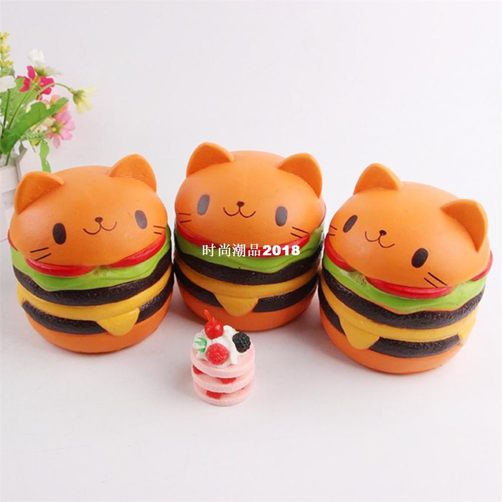 1 pc 10CM Squishy Hamburger Cat Cake Squeeze Toy Slow Rising-封面