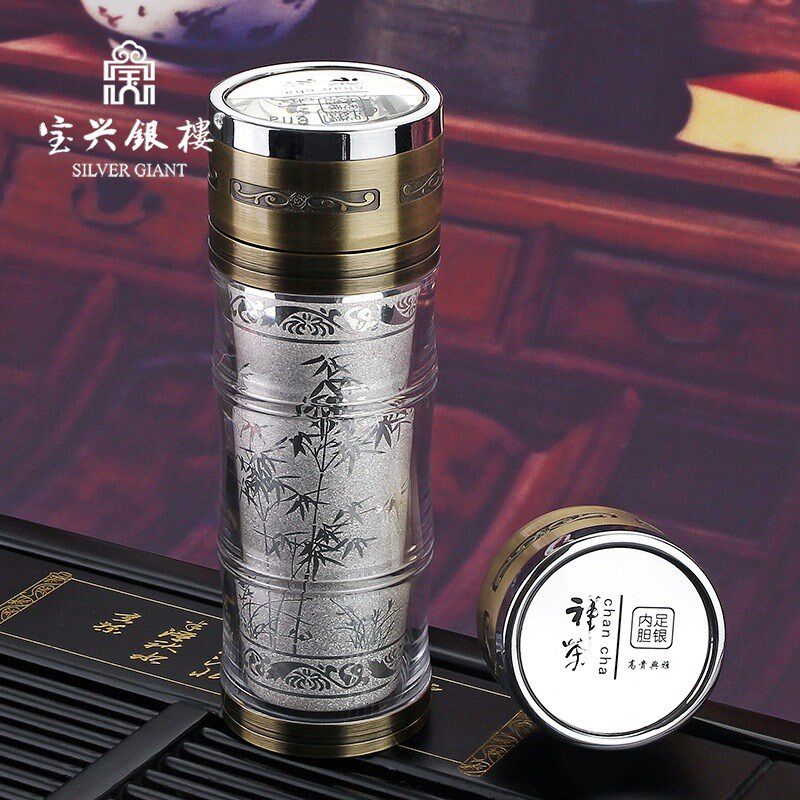 银器 银制品 银礼品  纯银999  银保温杯  银水杯 御礼竹节速开杯