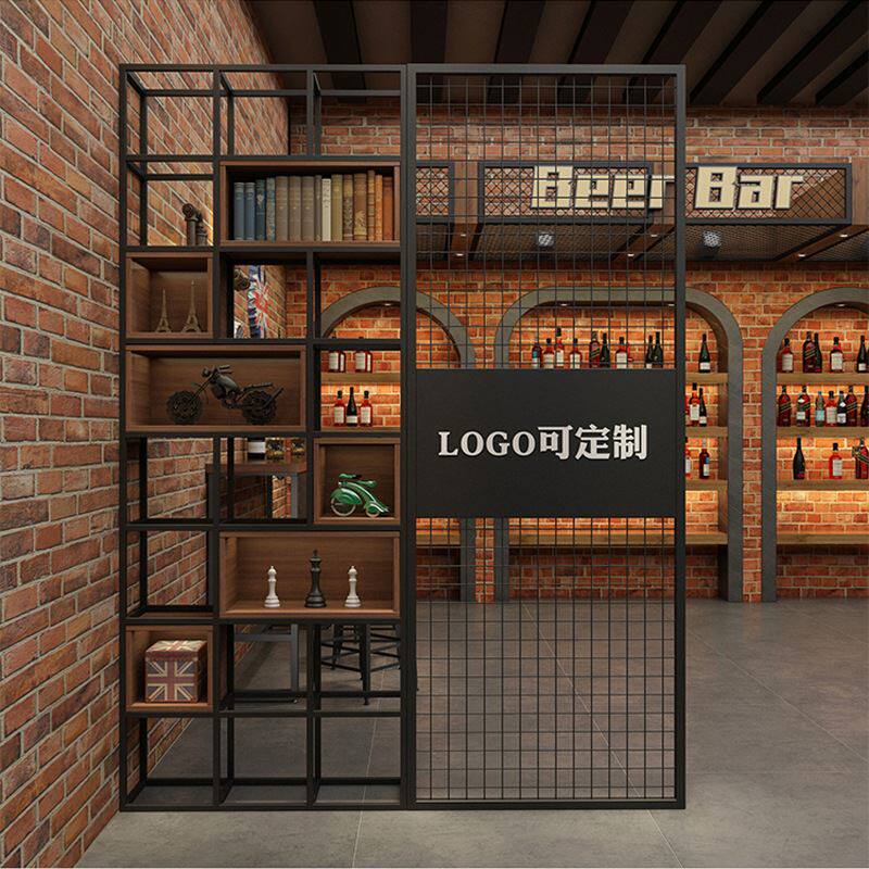 铁艺美式高隔断置物架咖啡厅展示简易酒吧工业风前台x屏风办公隔
