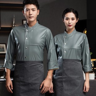 厨师工作服长袖男秋冬装酒店餐饮火锅店加厚加绒防水工衣