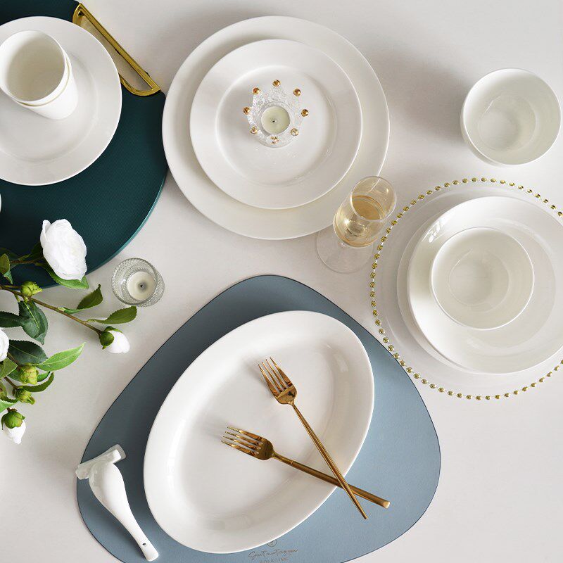 纯白骨瓷餐具套装碗盘6/8/10人家用白色成套餐具碗碟套装