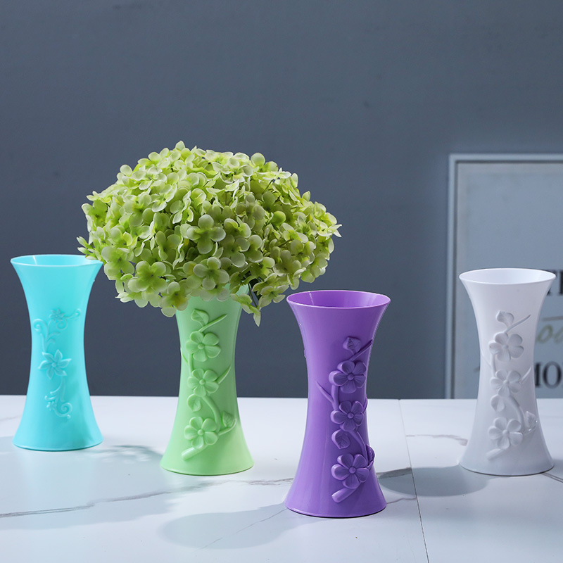 极速塑料花瓶居家客厅彩色瓶子花器 工艺摆饰花瓶耐摔餐桌塑料装