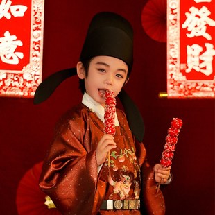 夏小承明制圆领袍男童汉服男孩儿童古装小少爷宝宝周岁礼服秋冬季