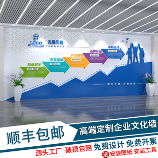 高级感企业文化墙设计制作公司形象墙定制发展历史历程展示墙贴