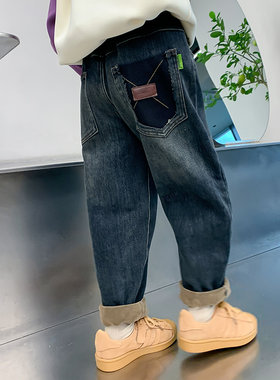 女童加绒裤子冬装2023新款儿童秋冬款牛仔裤小女S孩冬季加厚休闲