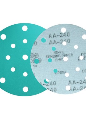 5寸6孔干磨砂纸6寸17孔绿色植绒圆盘砂纸水磨汽车腻子打磨沙纸片5