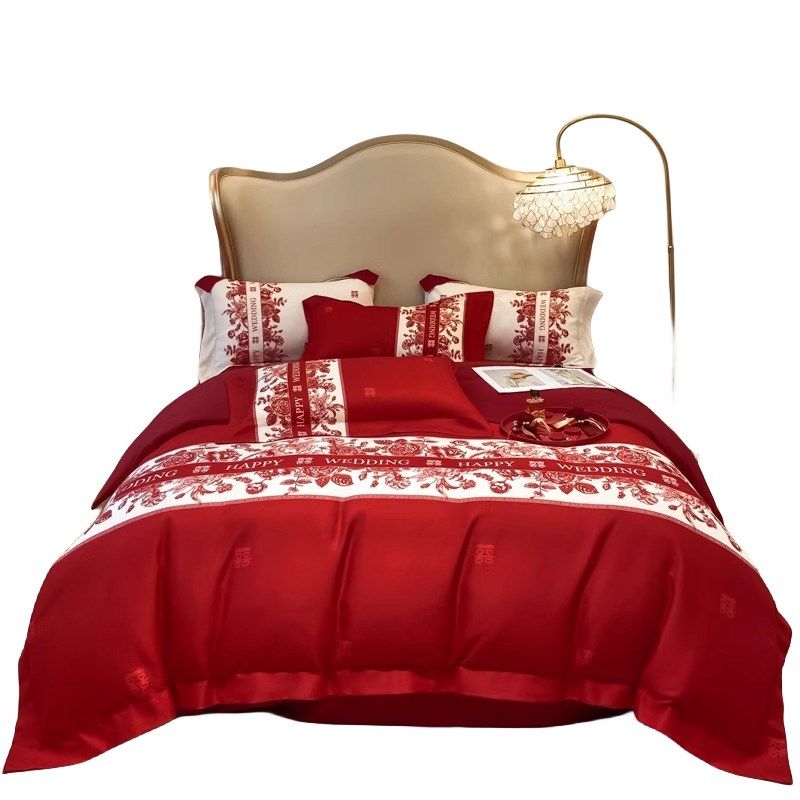 中式结婚四件套大红色床单被套全棉婚庆床上用品婚房婚嫁,床上用品,婚庆床品套件,淘宝优惠券,粉丝福利购,淘宝优惠卷
