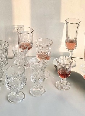 ins风玻璃浮雕香槟杯红酒杯子高脚杯高F颜62629值洋酒葡萄酒杯高