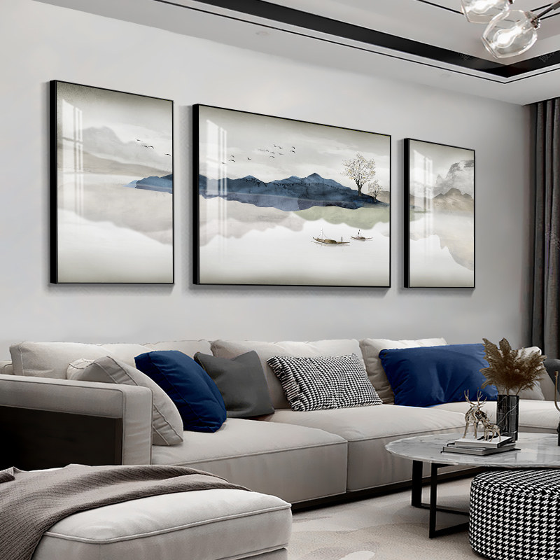 现货新中式客厅装饰画山水画现代简约G沙发背景墙挂画高档茶室墙