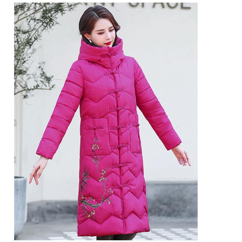 冬季新款中国风民族风棉服女妈妈装2021中年人中长款连帽羽绒外套