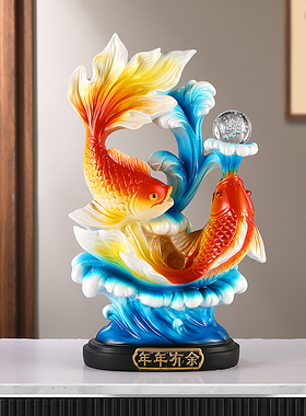 新中式年年有余双鱼摆件招财客厅电视柜玄关酒柜装饰品摆件工现货