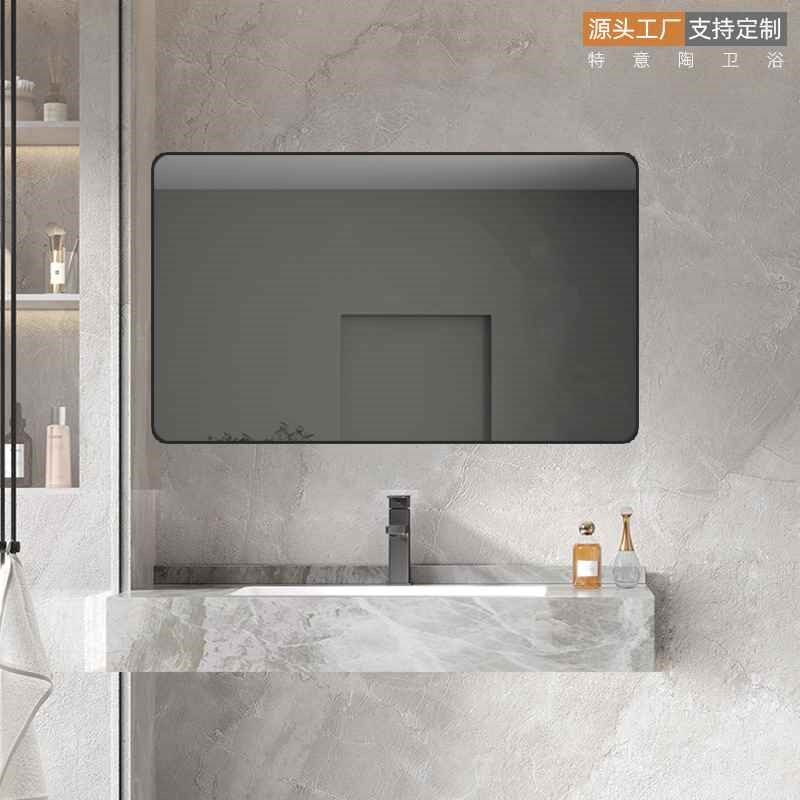 岩板台面一体盆洗手卫生间洗脸池浴室柜大理石洗漱台下挂墙式