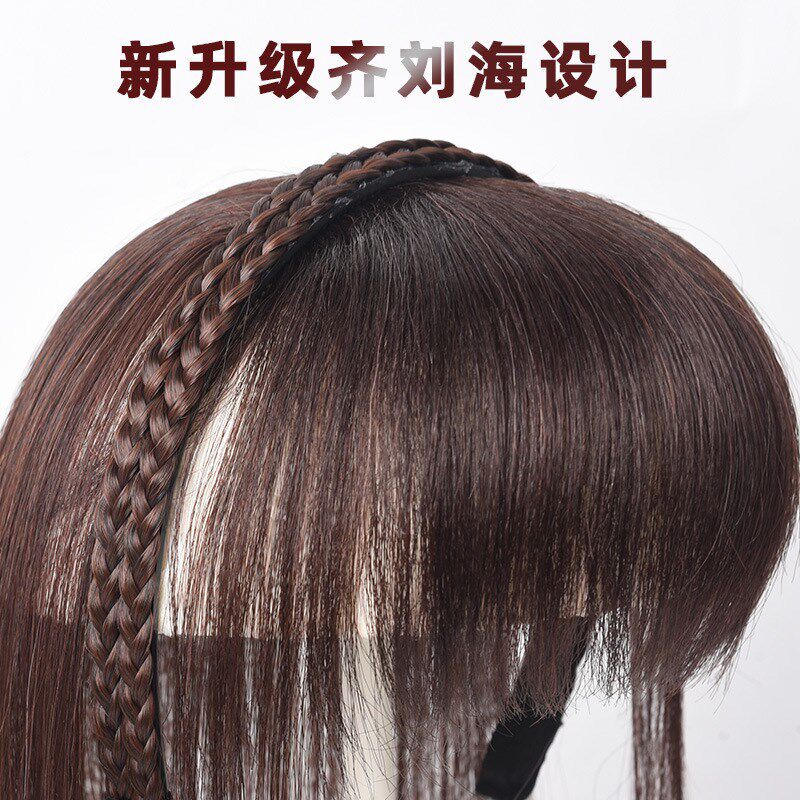 高档工厂直售真发辫子发箍刘海假发女隐形无痕遮白发增发一体式刘