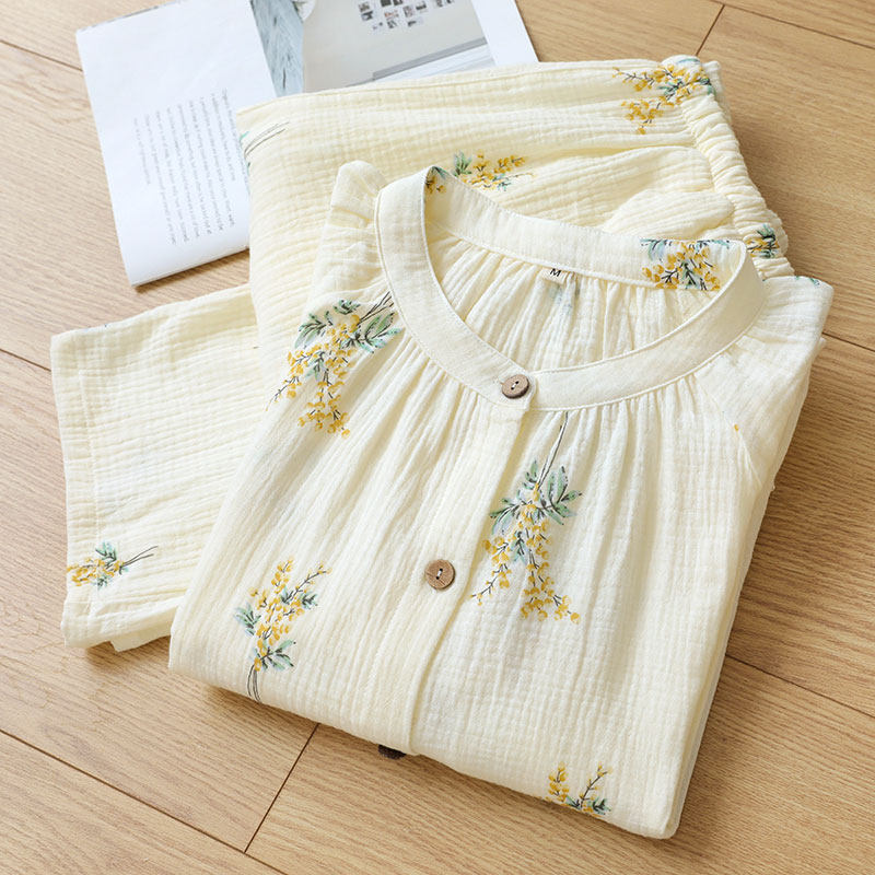 双层泡泡纱睡衣女春秋夏款纱布布料长袖薄款可外穿家居服圆领,女士内衣/男士内衣/家居服,睡衣/家居服套装,淘宝优惠券,粉丝福利购,淘宝优惠卷