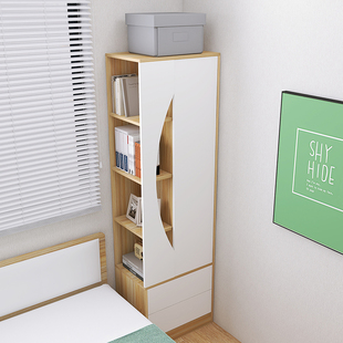 一半书柜一半衣柜迷你小户型床头收纳柜窄缝床边小型衣柜单人实木