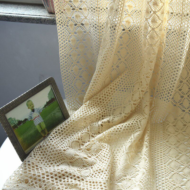 美式仿钩针拼接窗帘田园镂空客厅阳台卧室飘窗居家布艺
