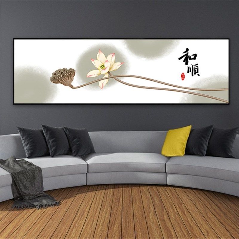 莲花挂画新中式晶瓷荷花图水墨画茶室茶几装饰画卧室床头墙面壁画,家居饰品,现代装饰画,淘宝优惠券,粉丝福利购,淘宝优惠卷