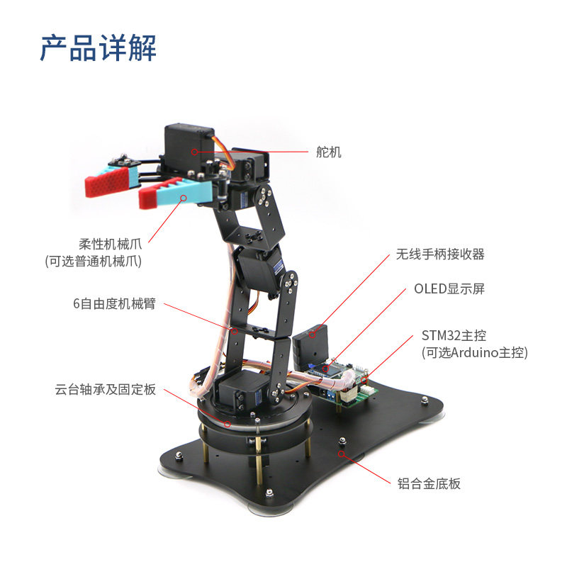 6自由度机械臂机械爪手臂a130六自由度平台运动学分析pid创客教育