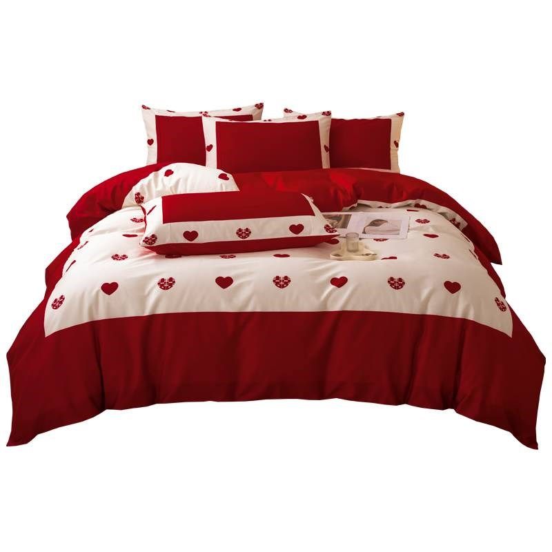 简约爱心浪漫公主风婚庆四件套新婚喜庆被套床笠结婚床单床上用品,床上用品,婚庆床品套件,淘宝优惠券,粉丝福利购,淘宝优惠卷