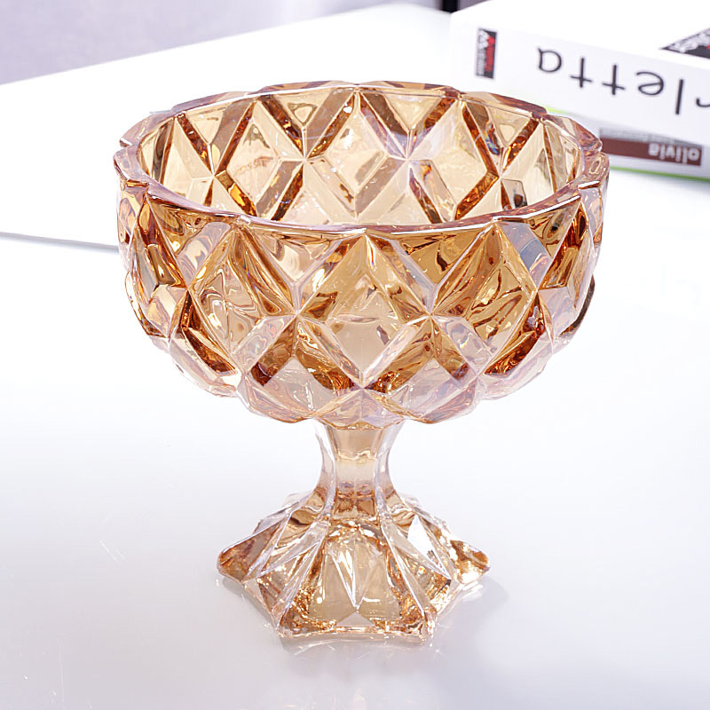轻奢创意高脚杯水果盘水晶玻璃沙拉糖果碗家用客厅摆放小水果干果