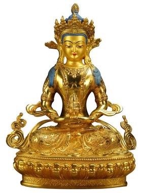 长寿佛纯铜藏传密宗鎏金7寸10寸15寸无量寿智铜佛像摆件长寿三尊