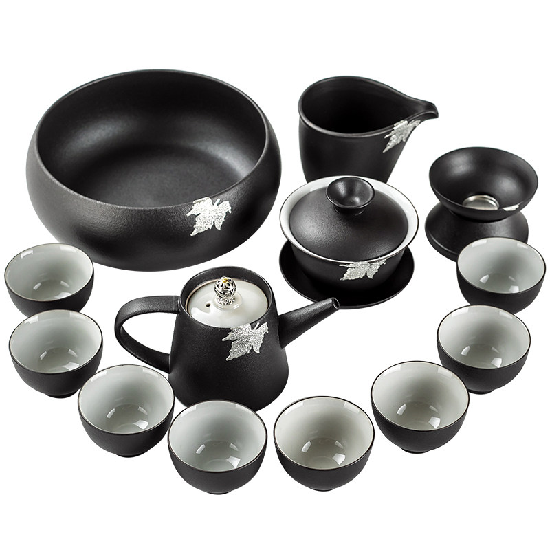 茶具套装家用简约现代客厅办公室整套黑陶瓷茶壶茶杯茶碗日式功夫